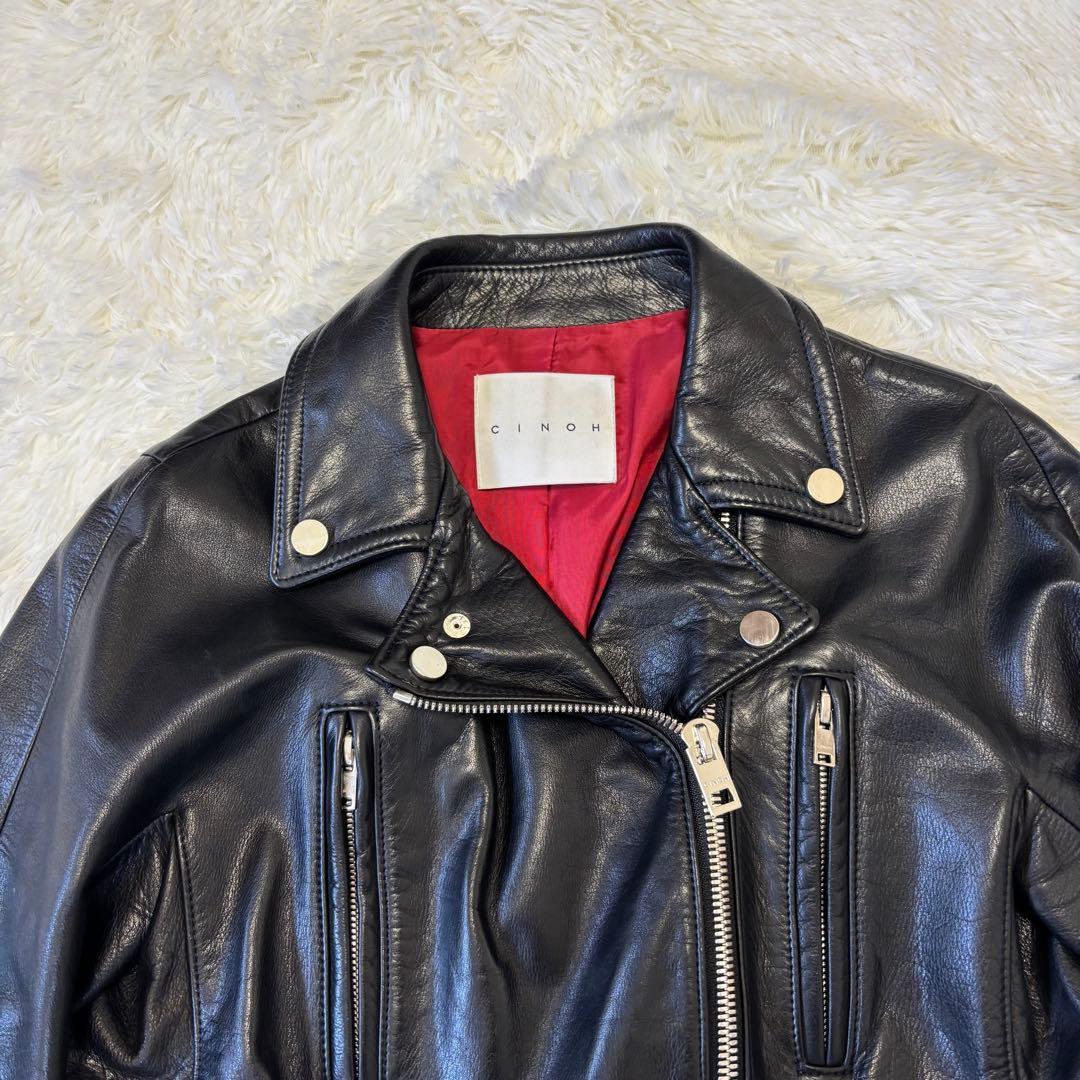CINOH チノ ダブルライダース レザージャケット 38 黒 秋冬