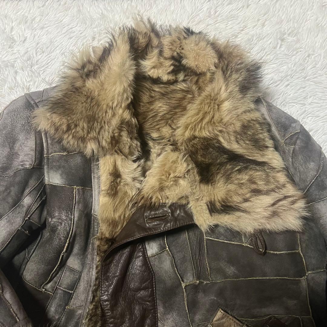 【希少】ヴィンテージ　リアルムートンジャケットコート　パッチワーク　羊革　メンズ