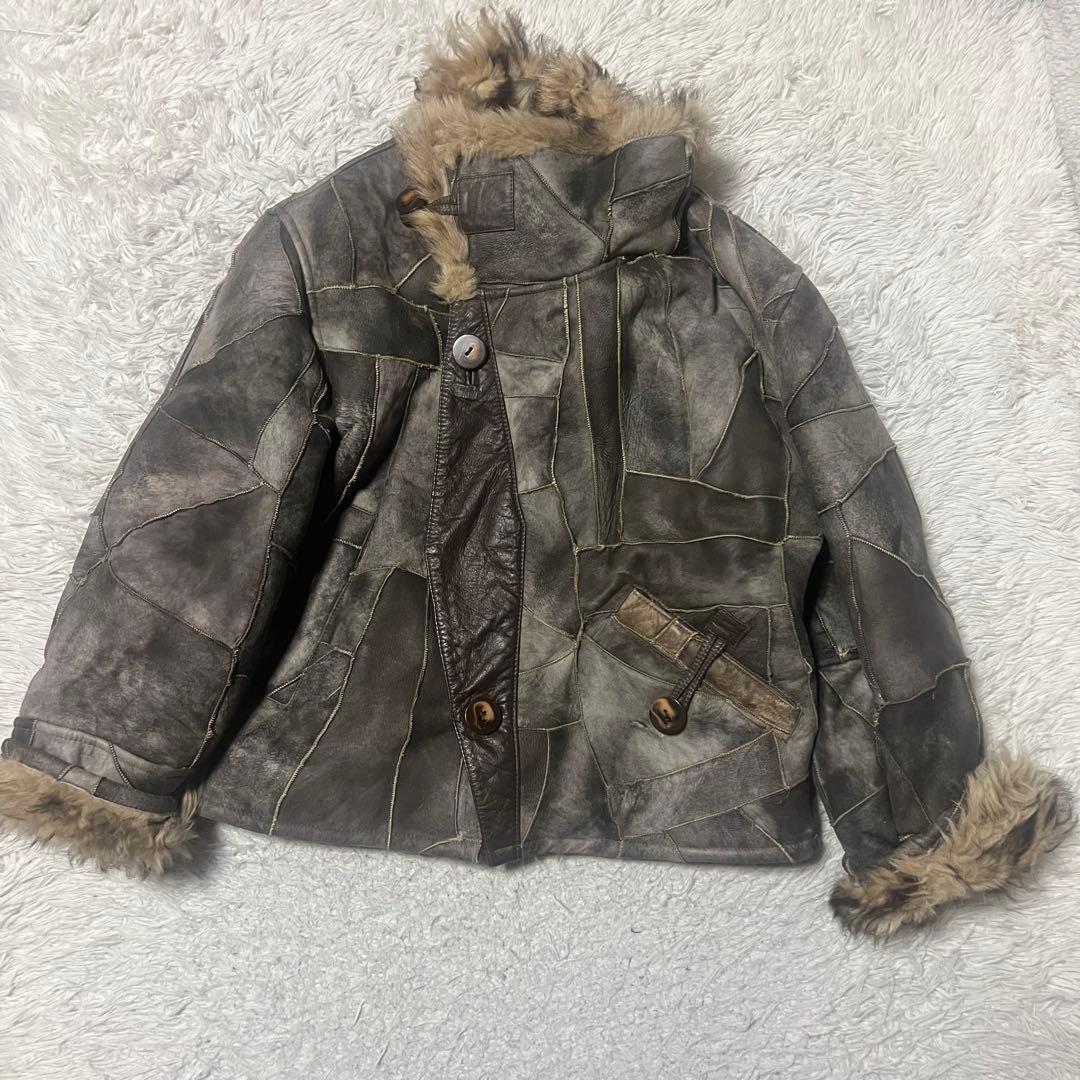 【希少】ヴィンテージ　リアルムートンジャケットコート　パッチワーク　羊革　メンズ