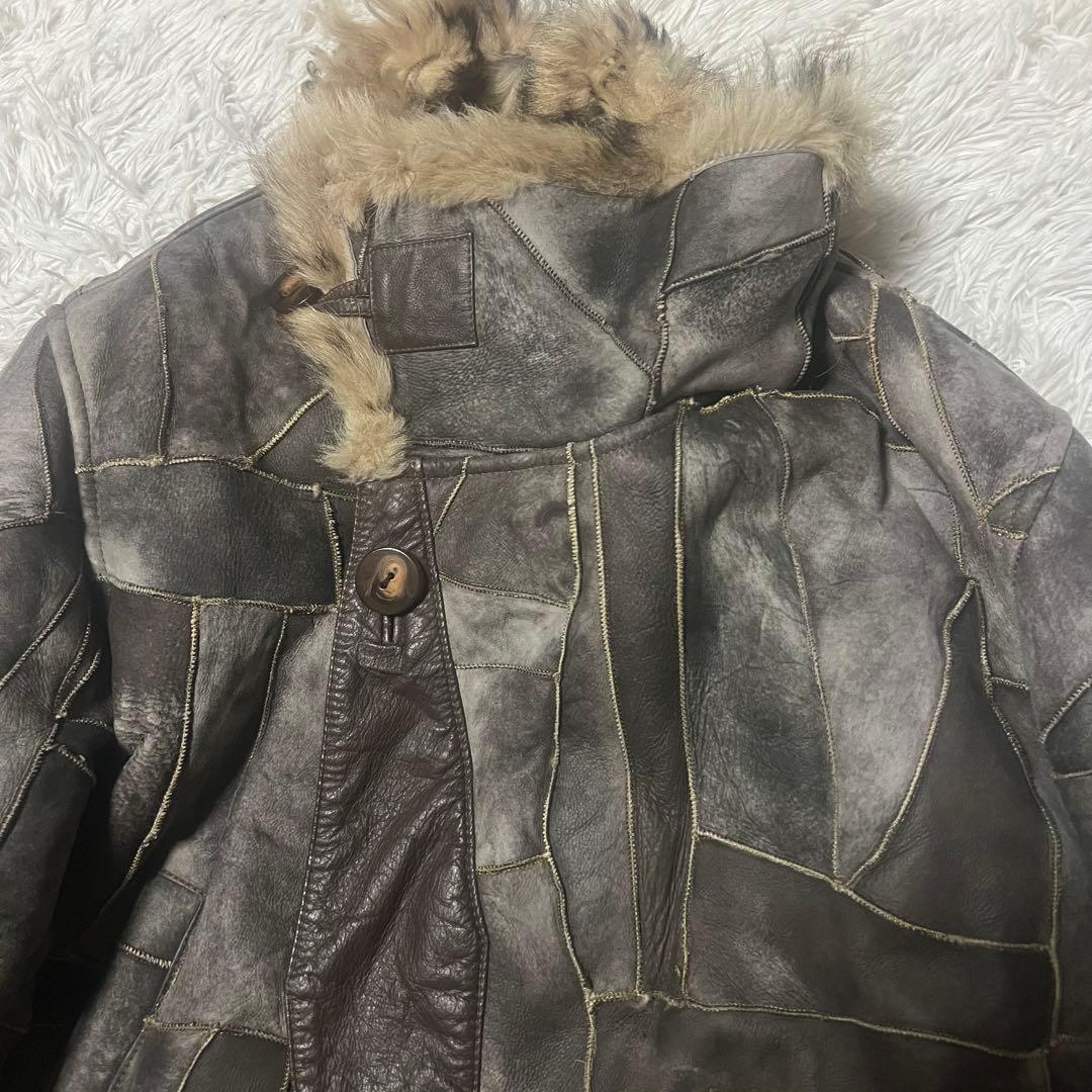 【希少】ヴィンテージ　リアルムートンジャケットコート　パッチワーク　羊革　メンズ