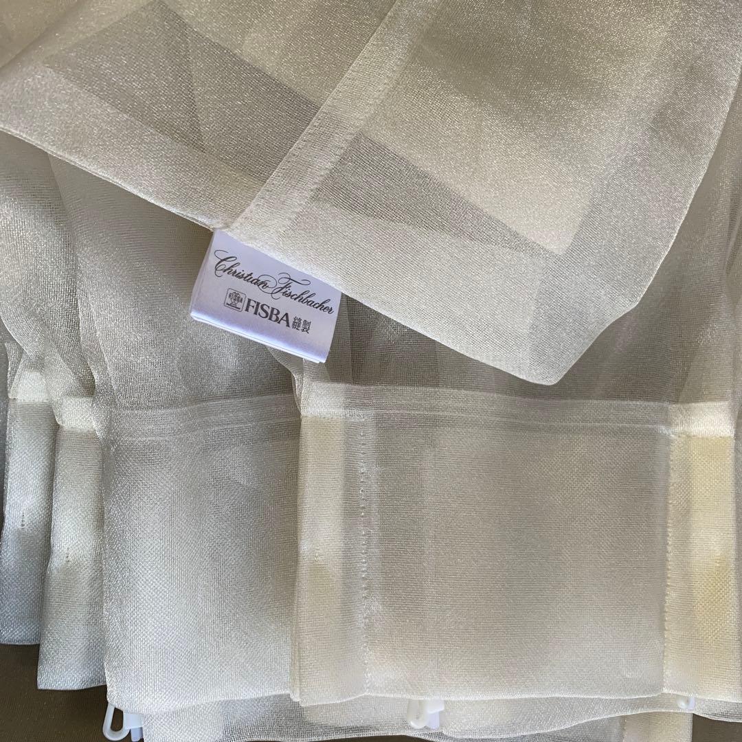 引っ掻き傷ありフィスバFISBA薄ベージュレースカーテン205×215が2枚