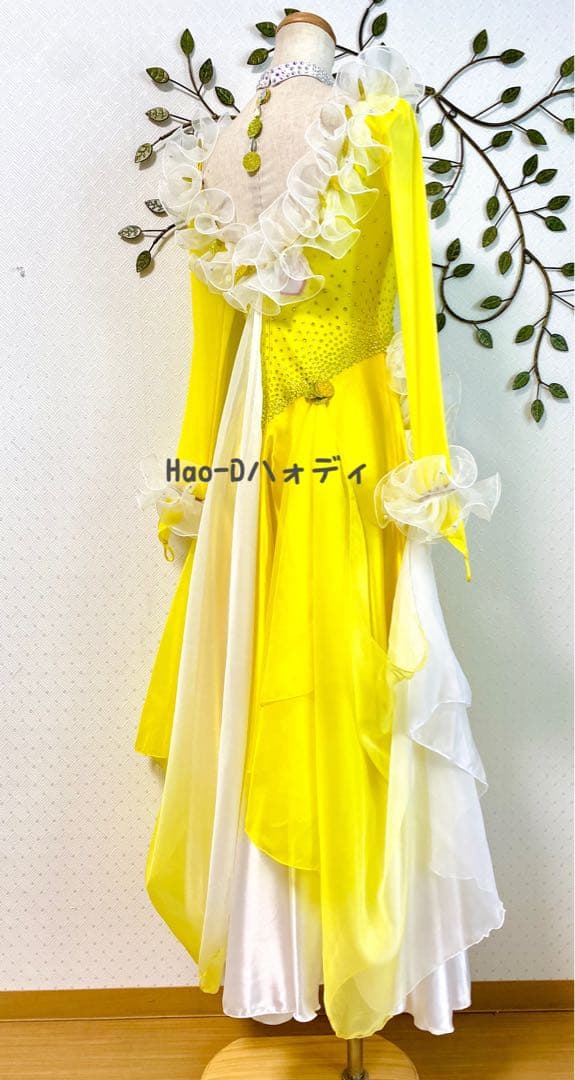 新品同様★ドレス★フリル★白黄グラデーション★社交ダンス
