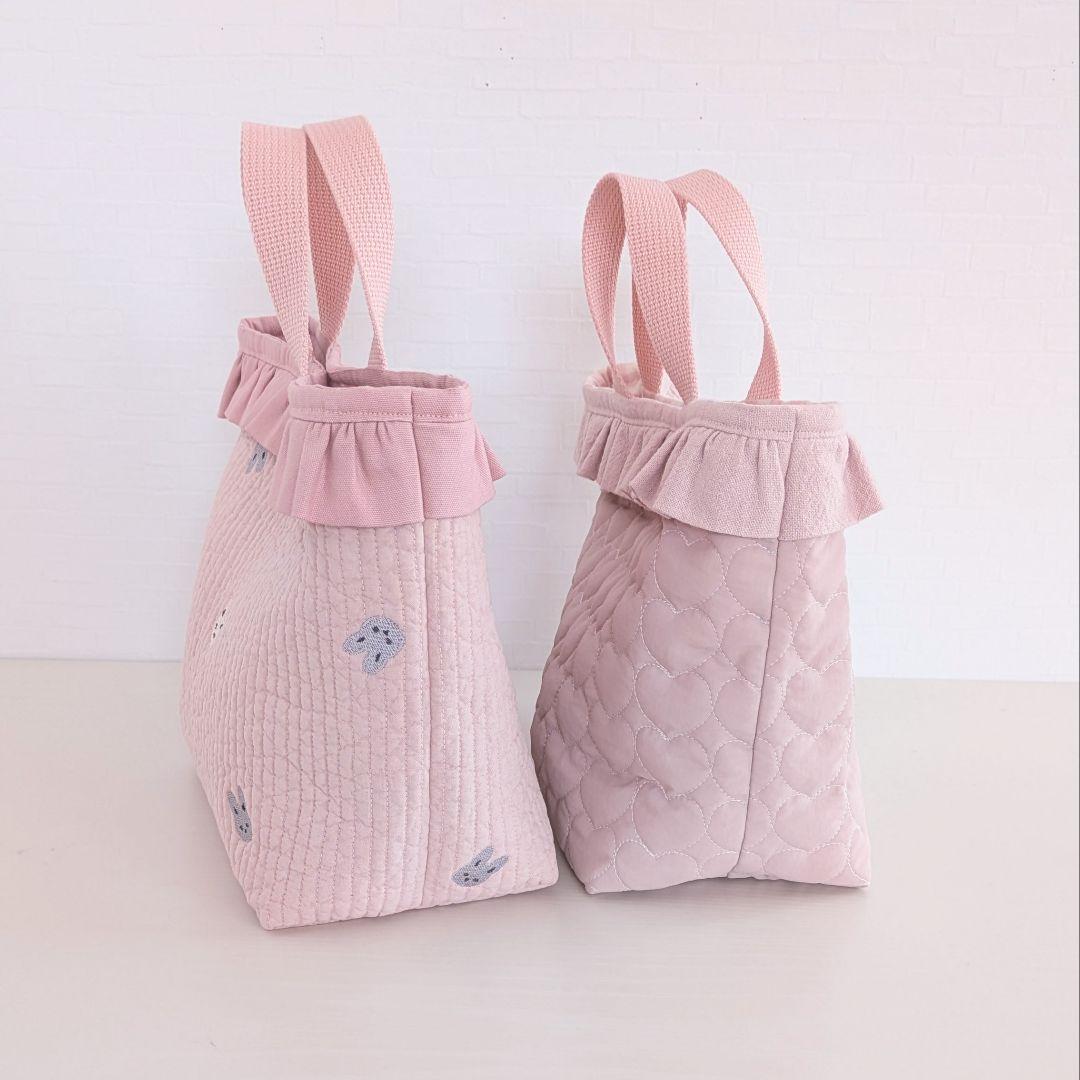 うさぎ刺繍ヌビ　通園バック　お弁当トートバッグ　お弁当袋