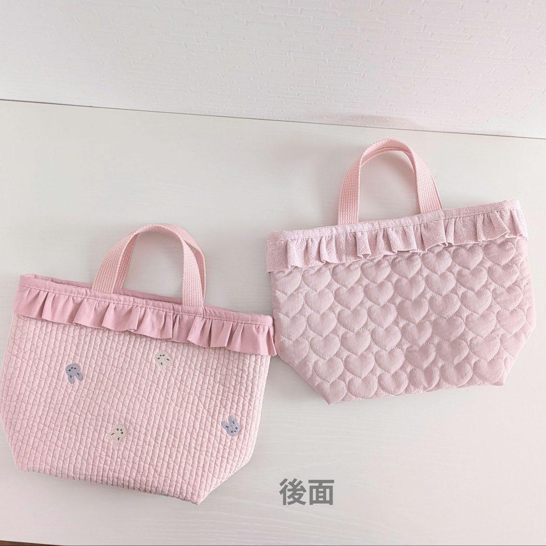 うさぎ刺繍ヌビ　通園バック　お弁当トートバッグ　お弁当袋