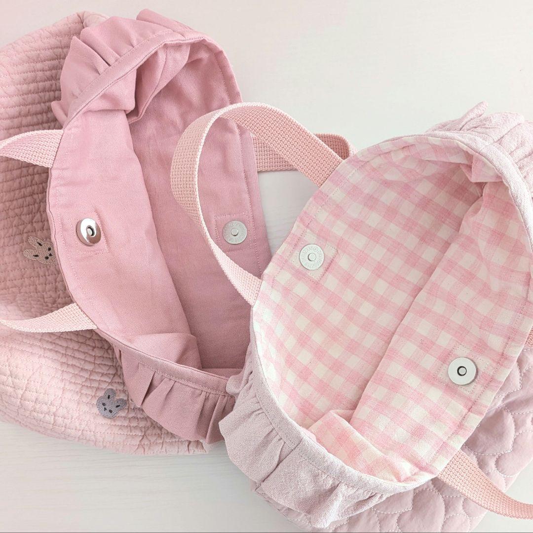 うさぎ刺繍ヌビ　通園バック　お弁当トートバッグ　お弁当袋