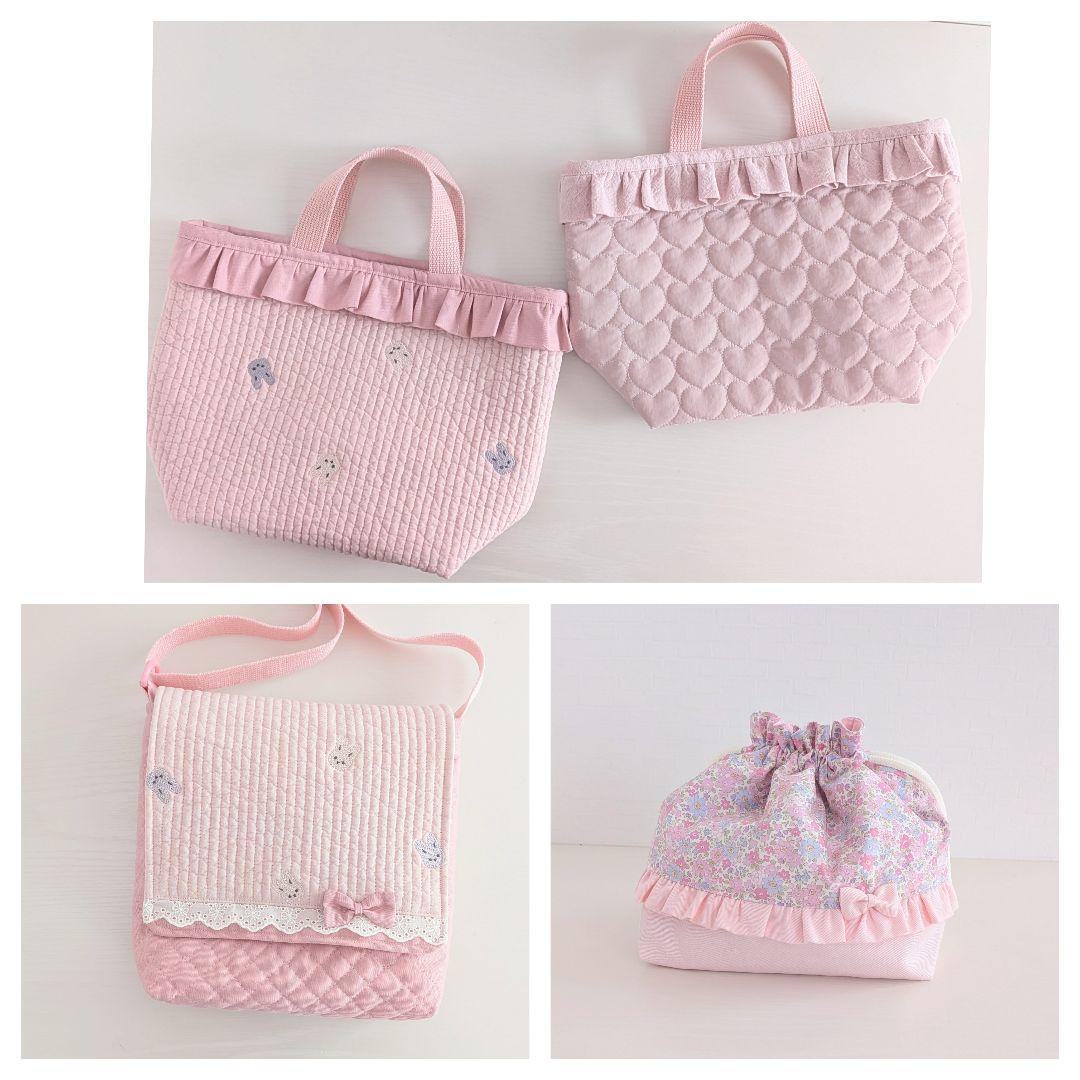 うさぎ刺繍ヌビ　通園バック　お弁当トートバッグ　お弁当袋