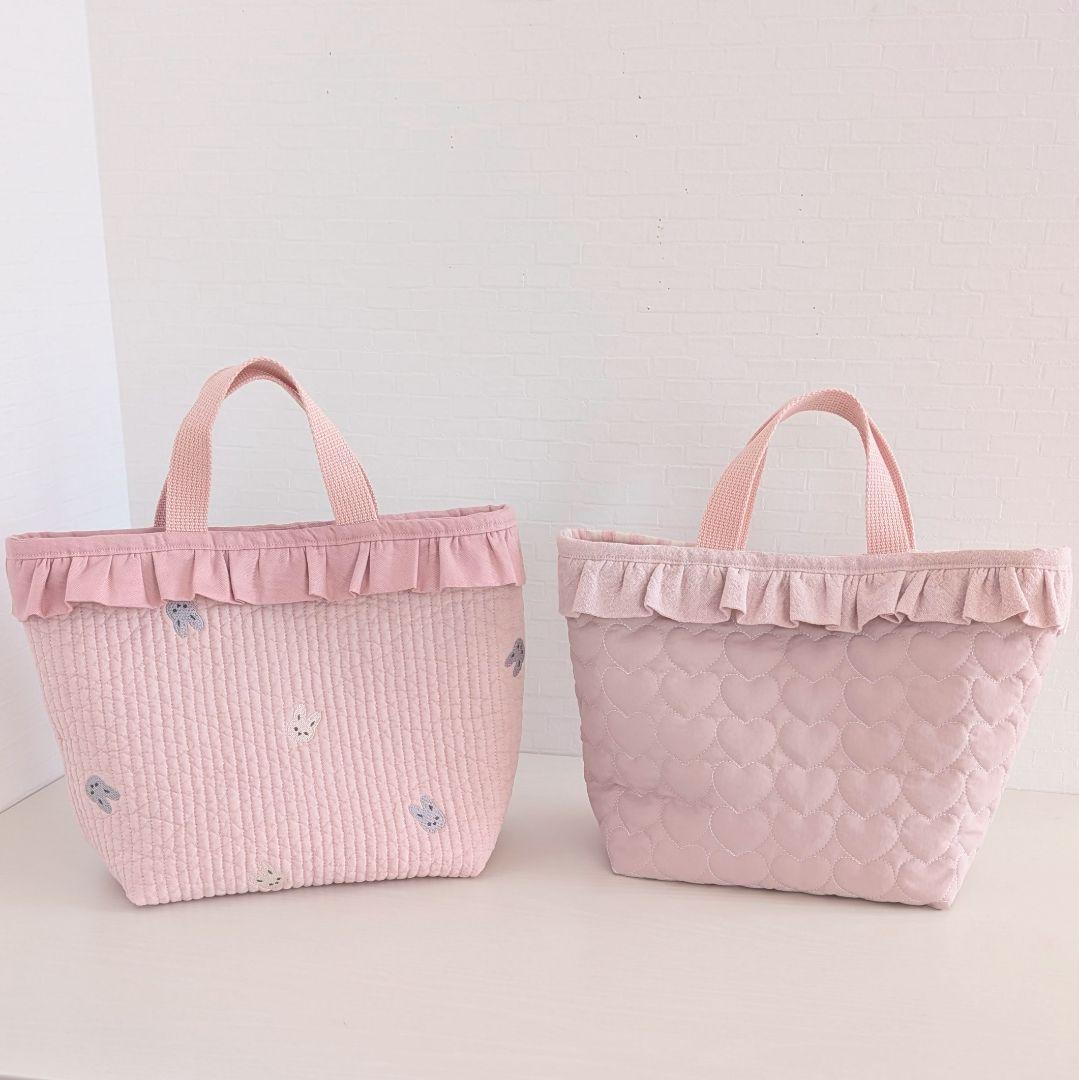 うさぎ刺繍ヌビ　通園バック　お弁当トートバッグ　お弁当袋