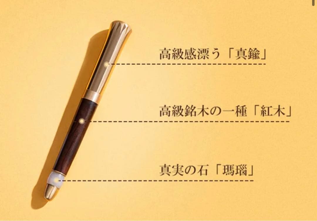 真鍮万年筆　 曲線デザイン木製スタンド　ペンケース付き