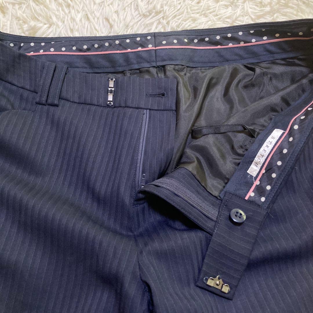 エヌライン セットアップ パンツ ネイビー ストライプ シルク混 大きいサイズ