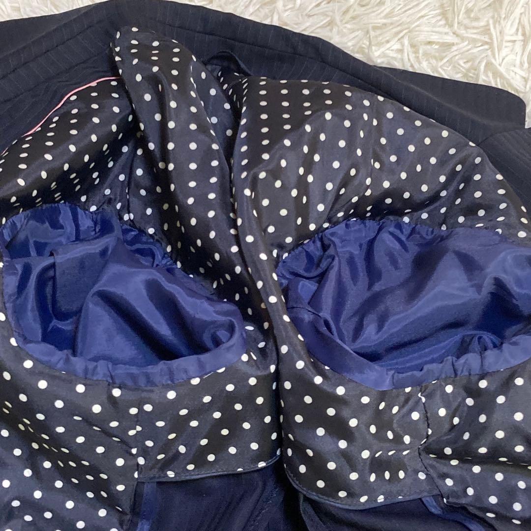 エヌライン セットアップ パンツ ネイビー ストライプ シルク混 大きいサイズ