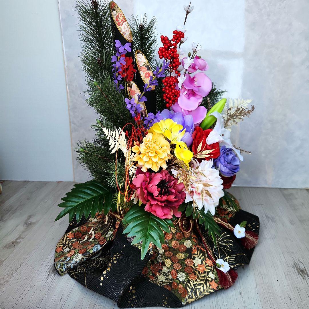 お正月飾り　豪華門松91(正絹帯使用)