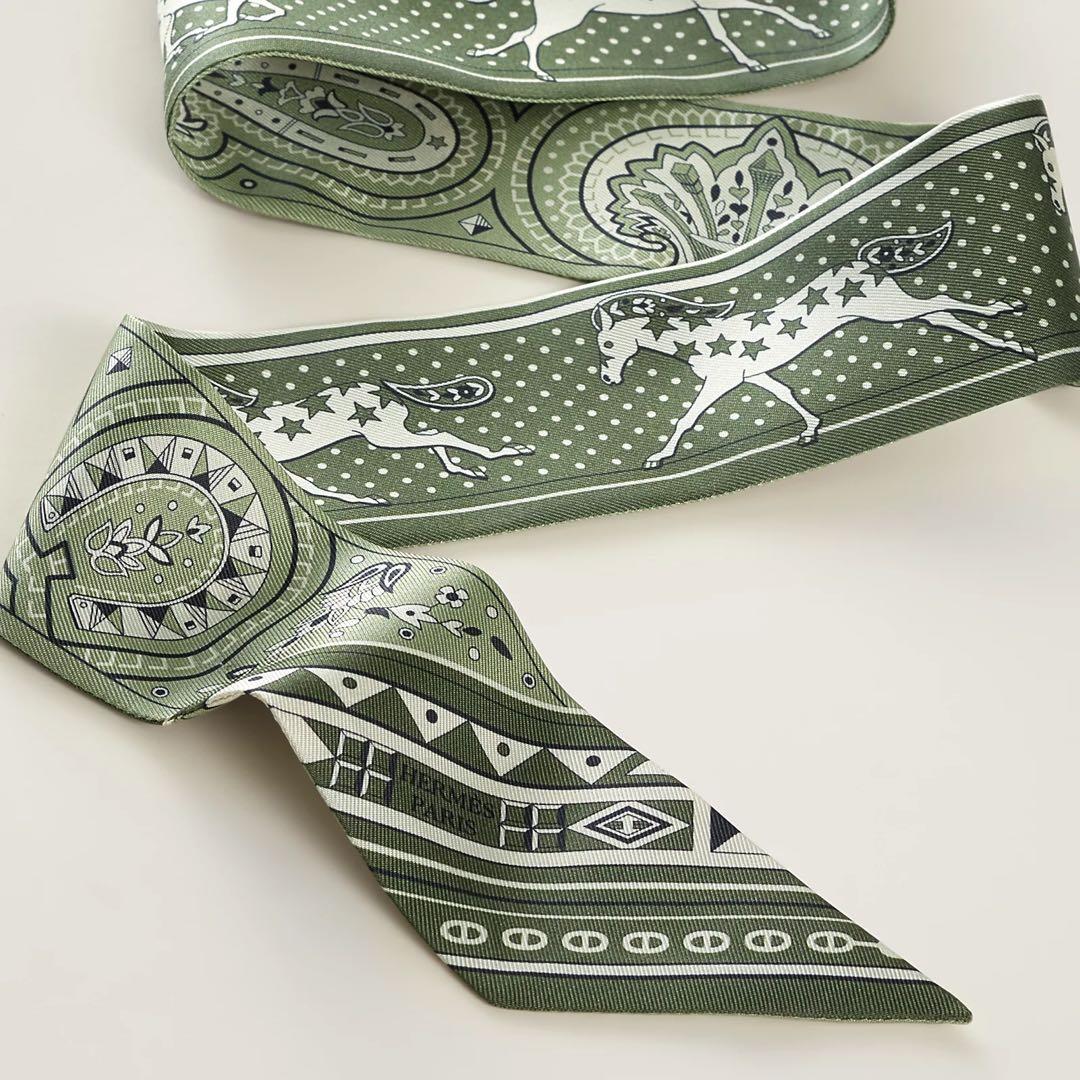 新品・2026SS　エルメス　ツイリー　シュヴァルドゥクールバンダナ　グリーン