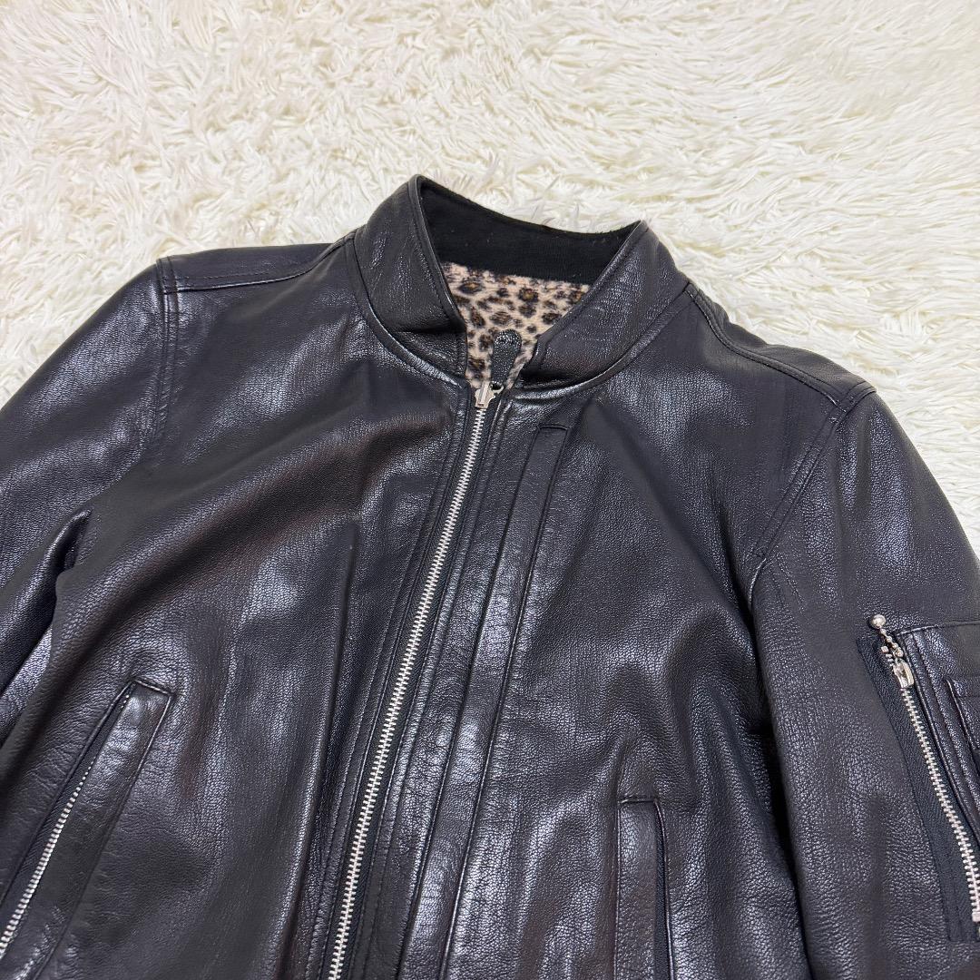 【本革】J.I.M.S レザージャケット ヒョウ柄ライニング シングルライダース