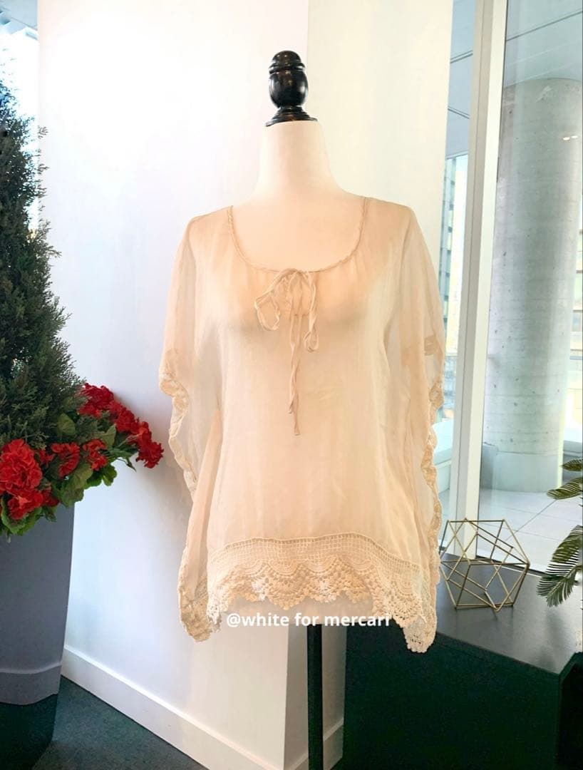 フランス シフォンポンチョプレゼント♡クロシェレース装飾