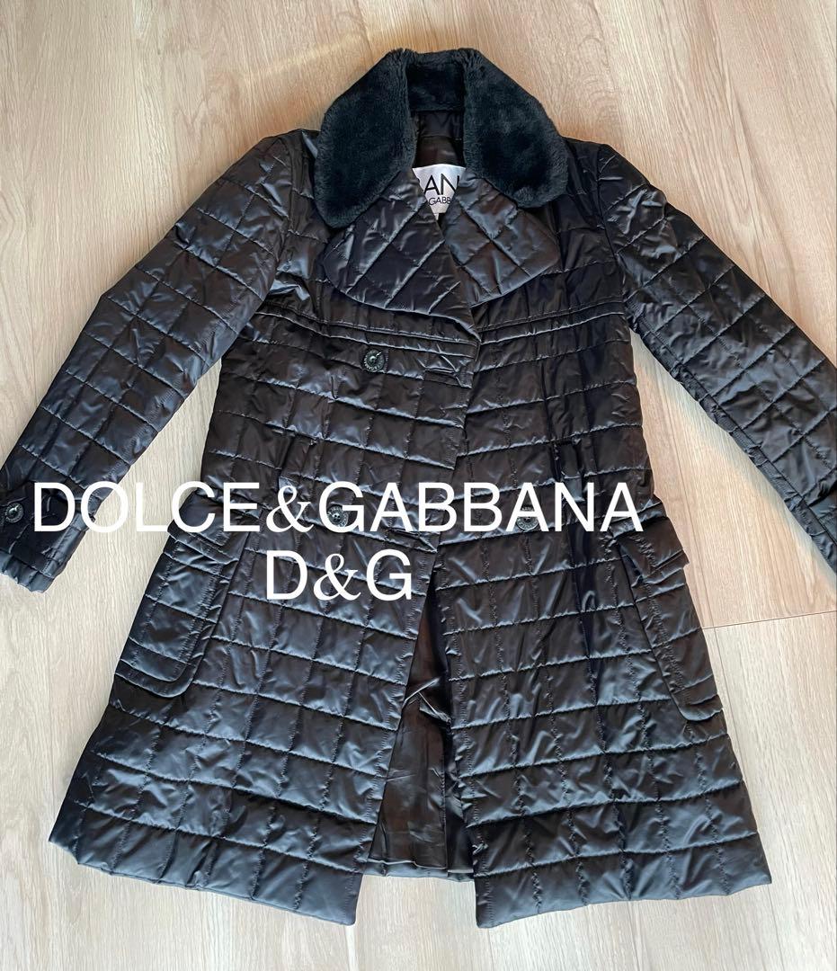 DOLCE&GABBANA D&G中綿ダブルブレストロングコート黒ナイロンダウン