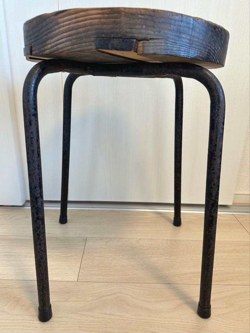 古道具 丸椅子 スツール 木製 昭和レトロ