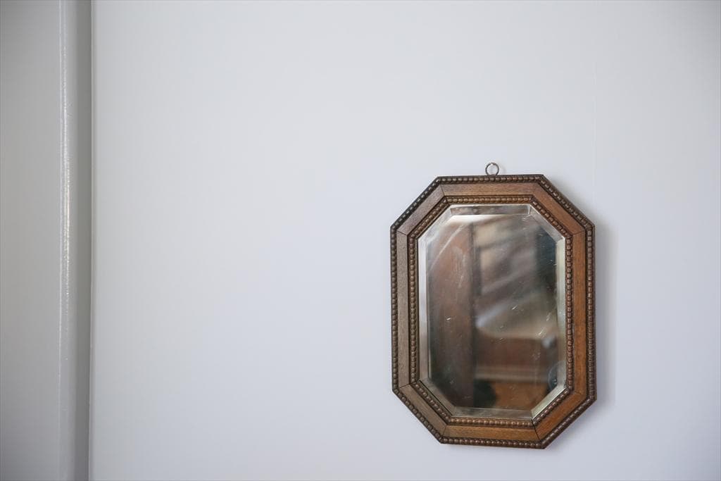 英国アンティーク木製カッティングミラー/壁掛け鏡オクタゴン八角形(79-317