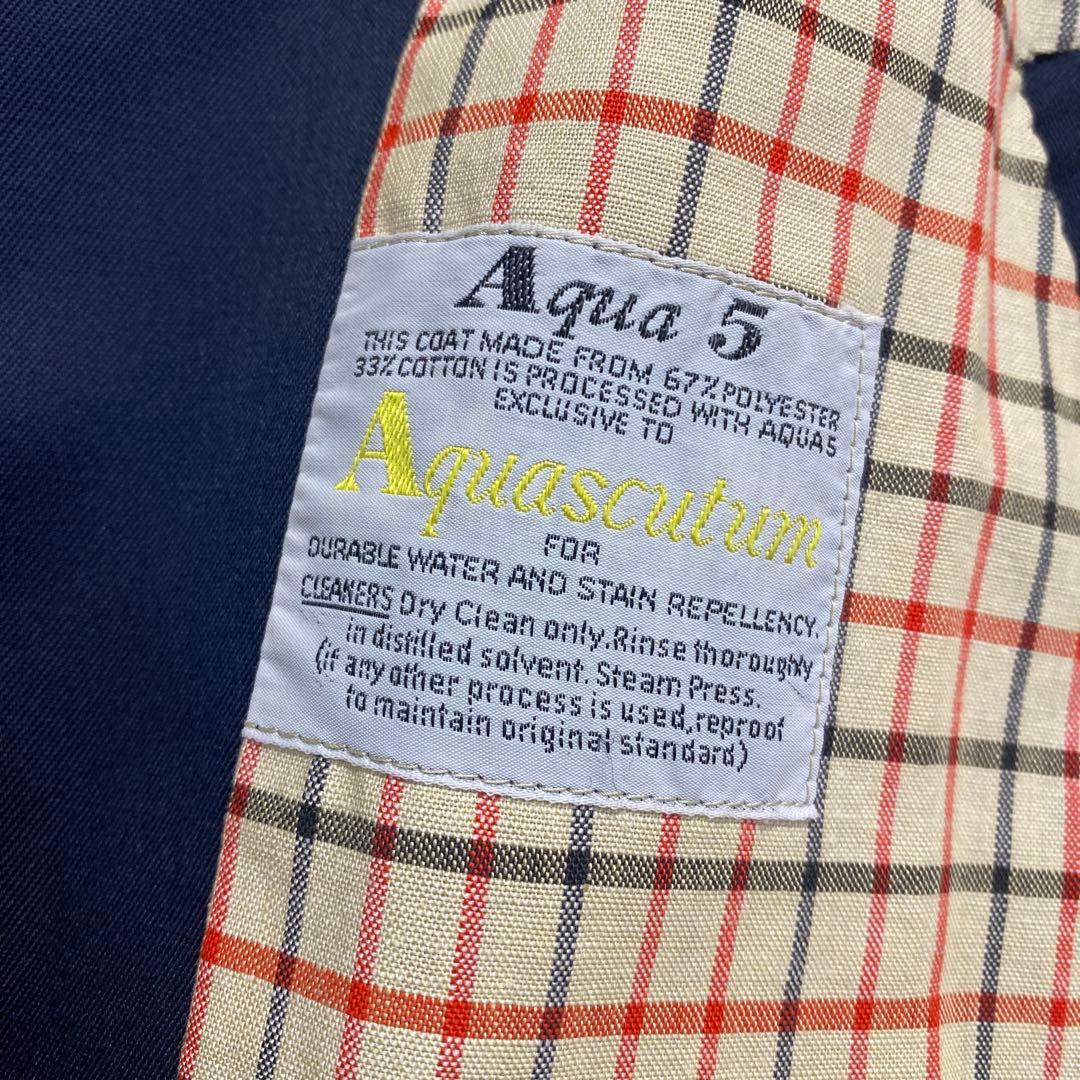 極美品 アクアスキュータム ステンカラーコート ネイビー 裏地チェック アクア5