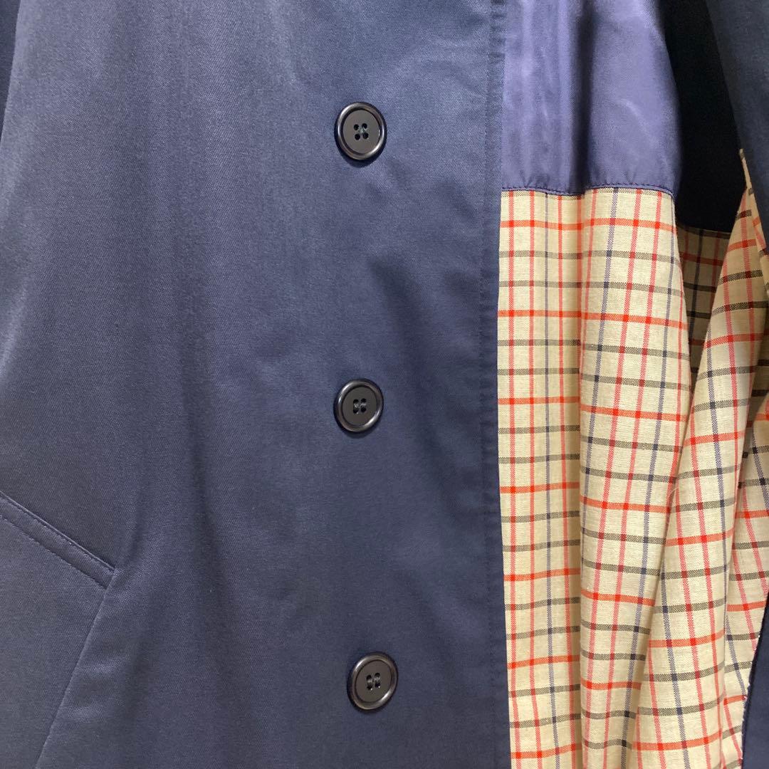 極美品 アクアスキュータム ステンカラーコート ネイビー 裏地チェック アクア5