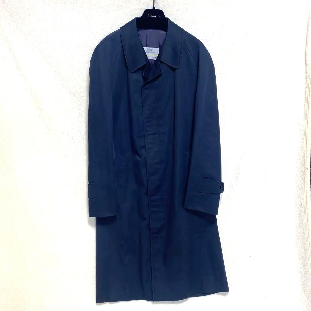 極美品 アクアスキュータム ステンカラーコート ネイビー 裏地チェック アクア5