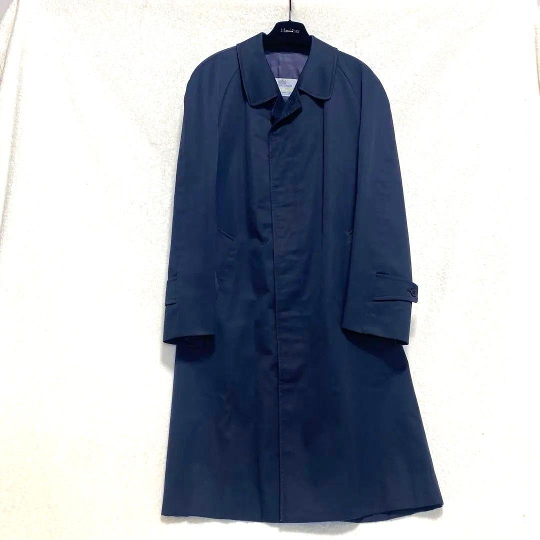 極美品 アクアスキュータム ステンカラーコート ネイビー 裏地チェック アクア5