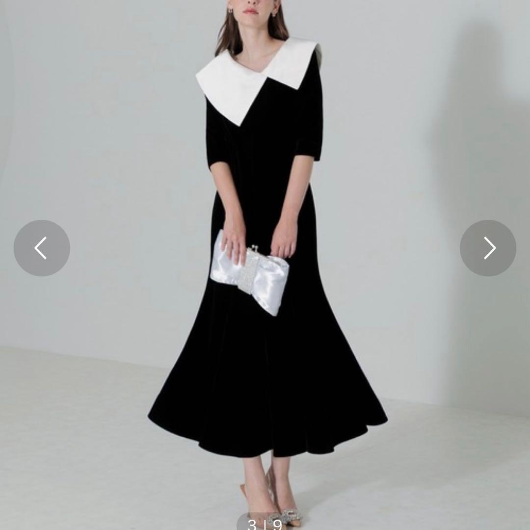 leja アシンメトリービッグカラーベロアマーメイドワンピースドレス