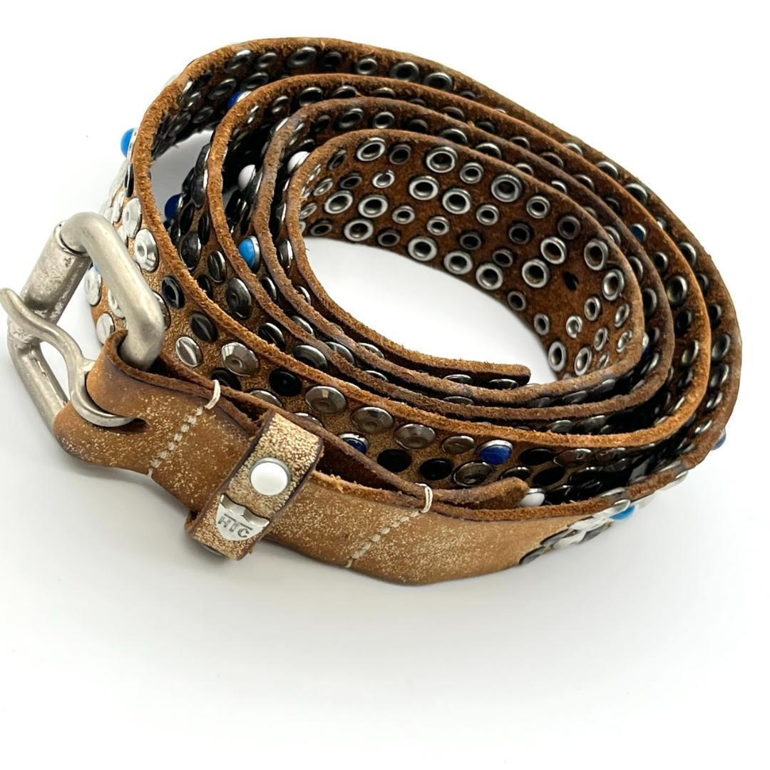 HTC エイチティーシー ベルト ビジュー スタッズ 装飾 レザー ブラウン