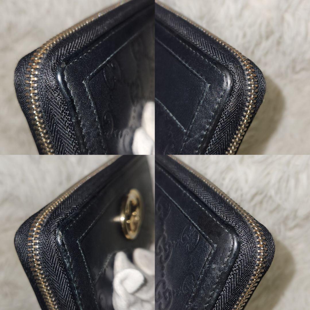 グッチ　長財布　ブラック　シマ　インターロッキング　ラウンドファスナー