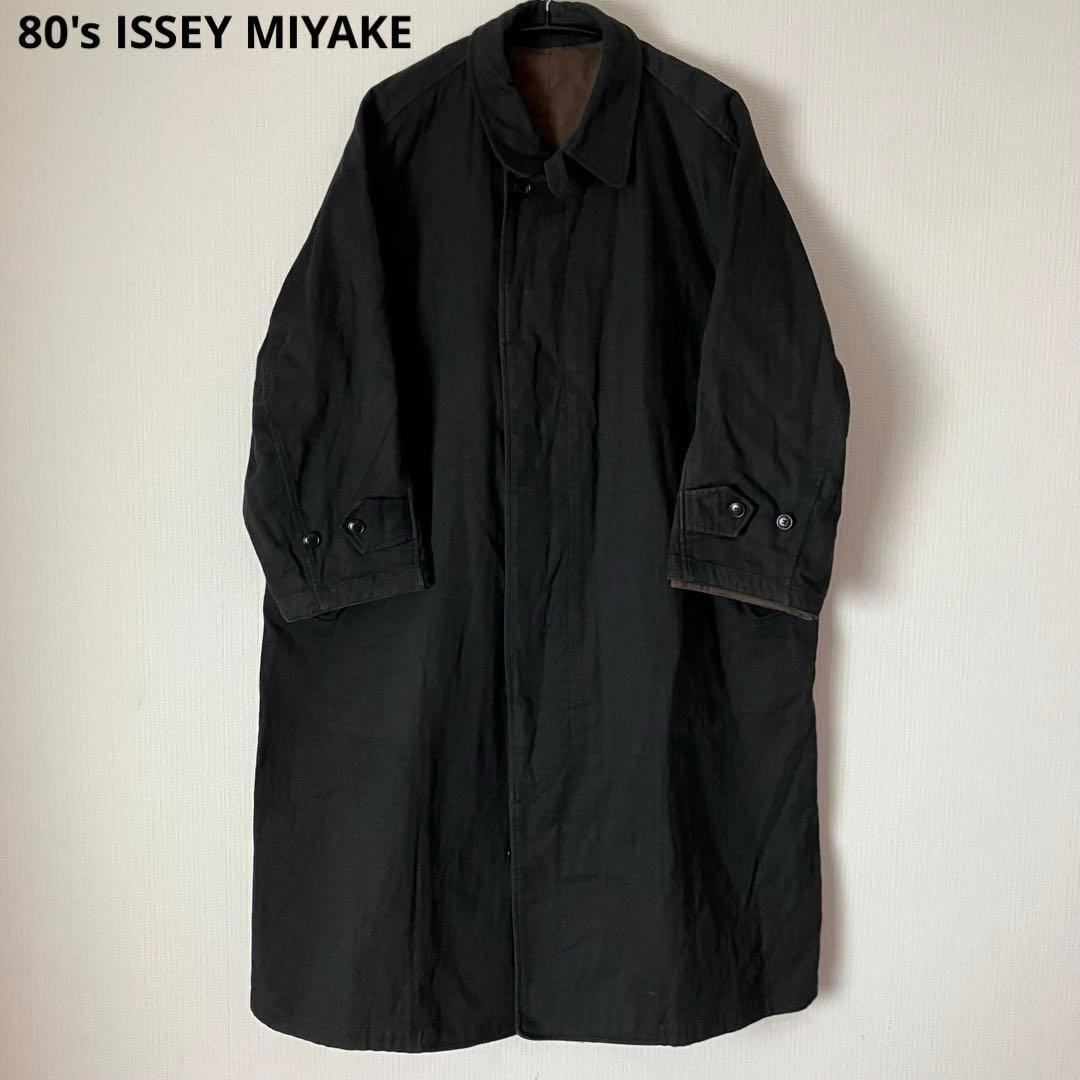 80's ISSEY MIYAKE ステンカラーコート チンスト ブラック
