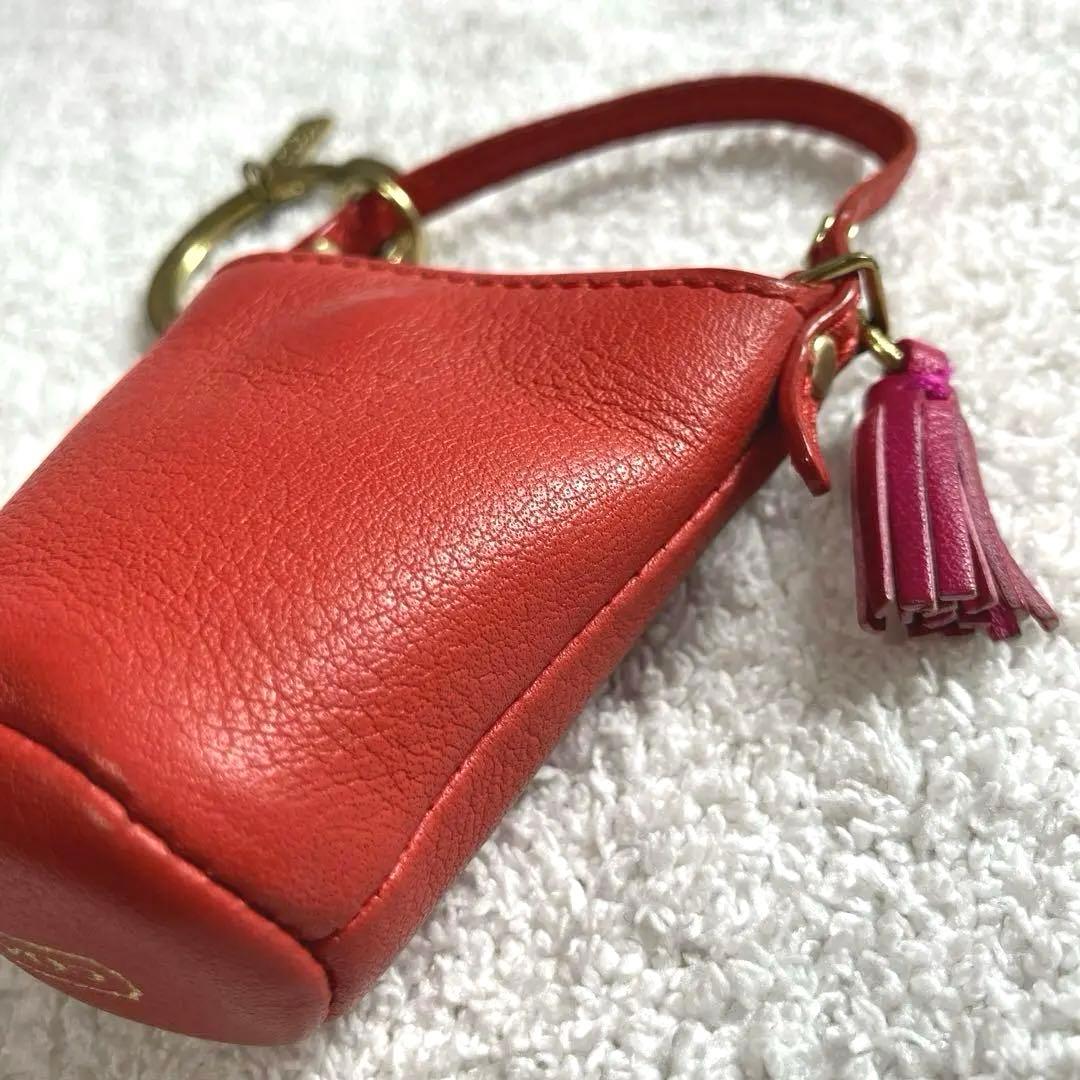 コーチ　レザー レッド ミニ小物入れ　タッセル付き　キーチャーム