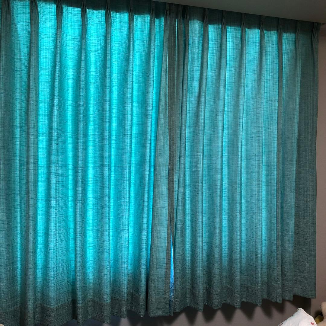 カーテン　ブルーグリーン系　レースカーテンセット