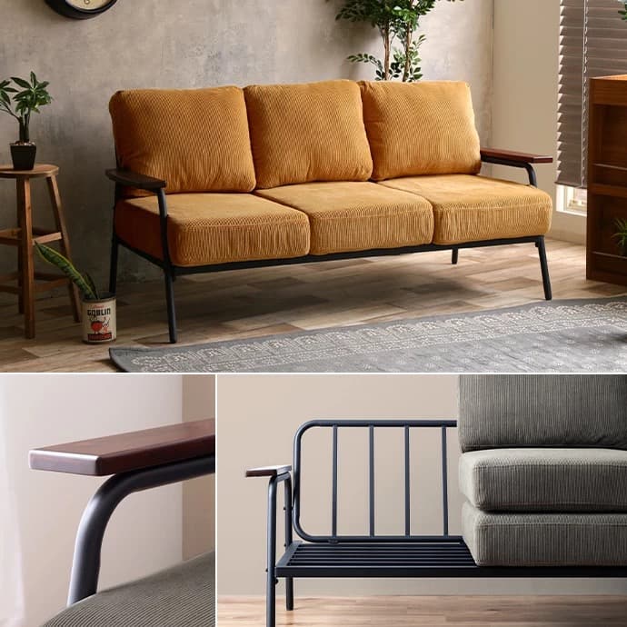 【幅165cm】Basquiat 3人掛けコーデュロイソファ