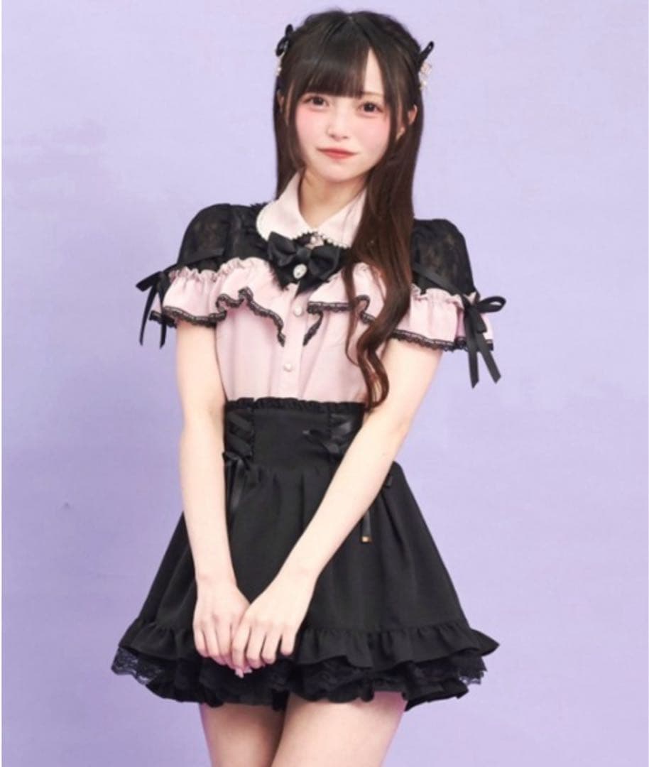 Secret Honey パール襟＆ショルダーリボンブラウス