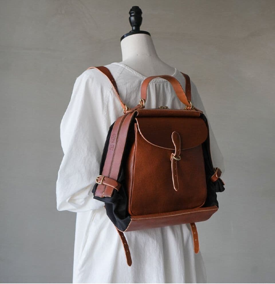 IL BISONTE　キャンバスレザー 3WAY キャンディバッグ　イタリア製