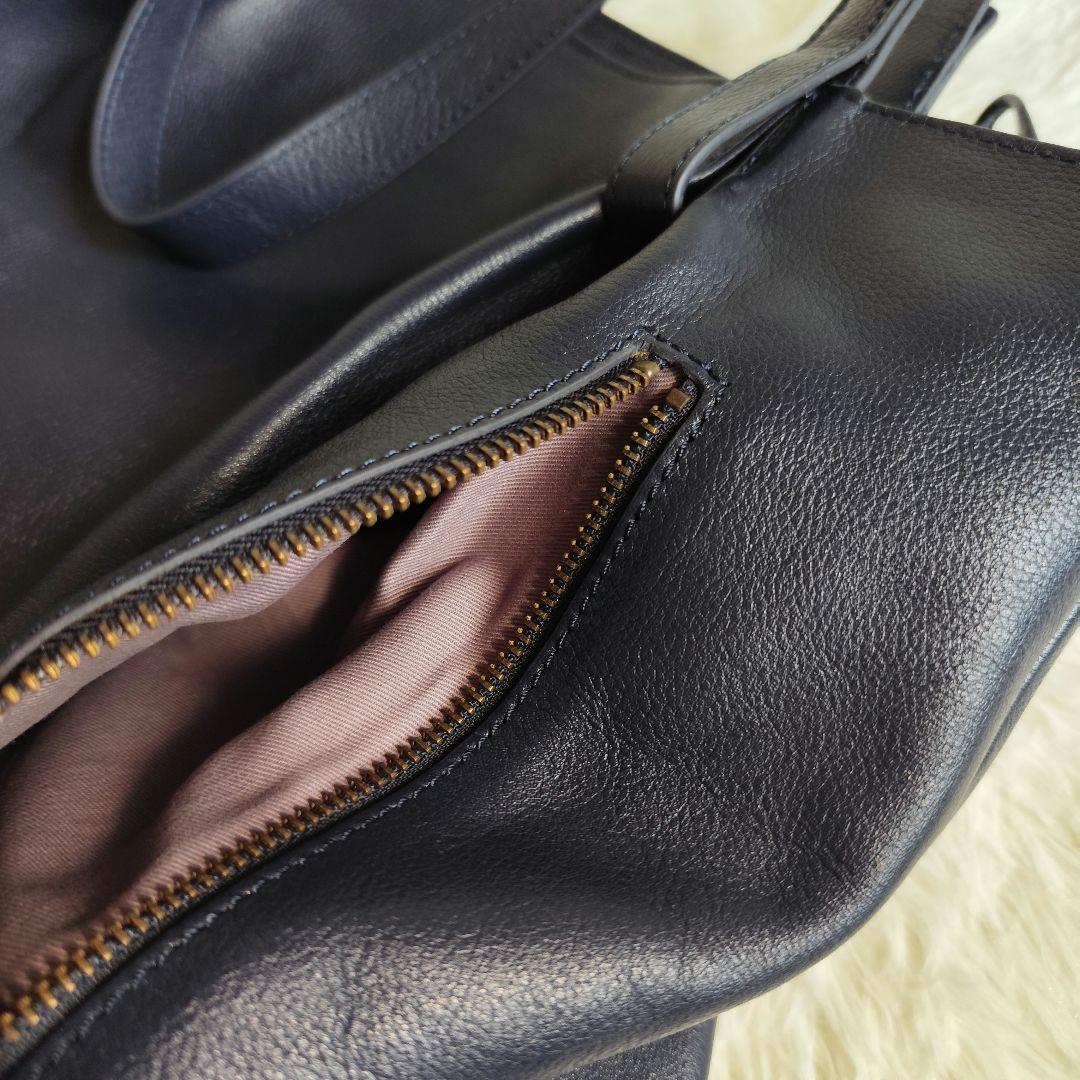 マザーハウス 本革 レザートートバッグ ネイビー A4収納可 肩掛け