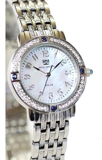 新品 ロイヤルモントレス ソーラー　サファイヤ4石　レディース 腕時計 シルバー