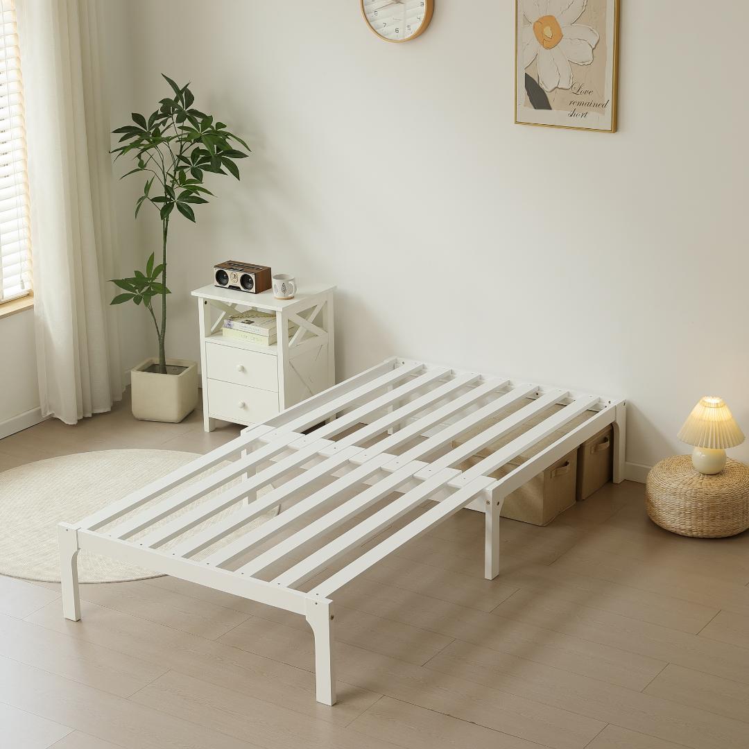 天然木製 伸長式ベッド ベッドフレーム 伸縮 下収納 おしゃれ WHITE