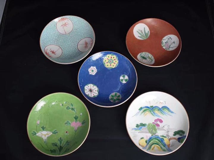 粉彩 轧道 皿 唐物 中国美術