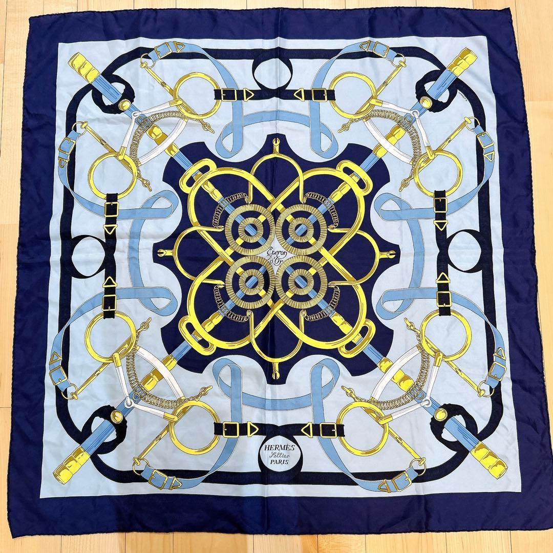 HERMES エルメス カレ90 黄金の拍車 Eperon d'or ブルー