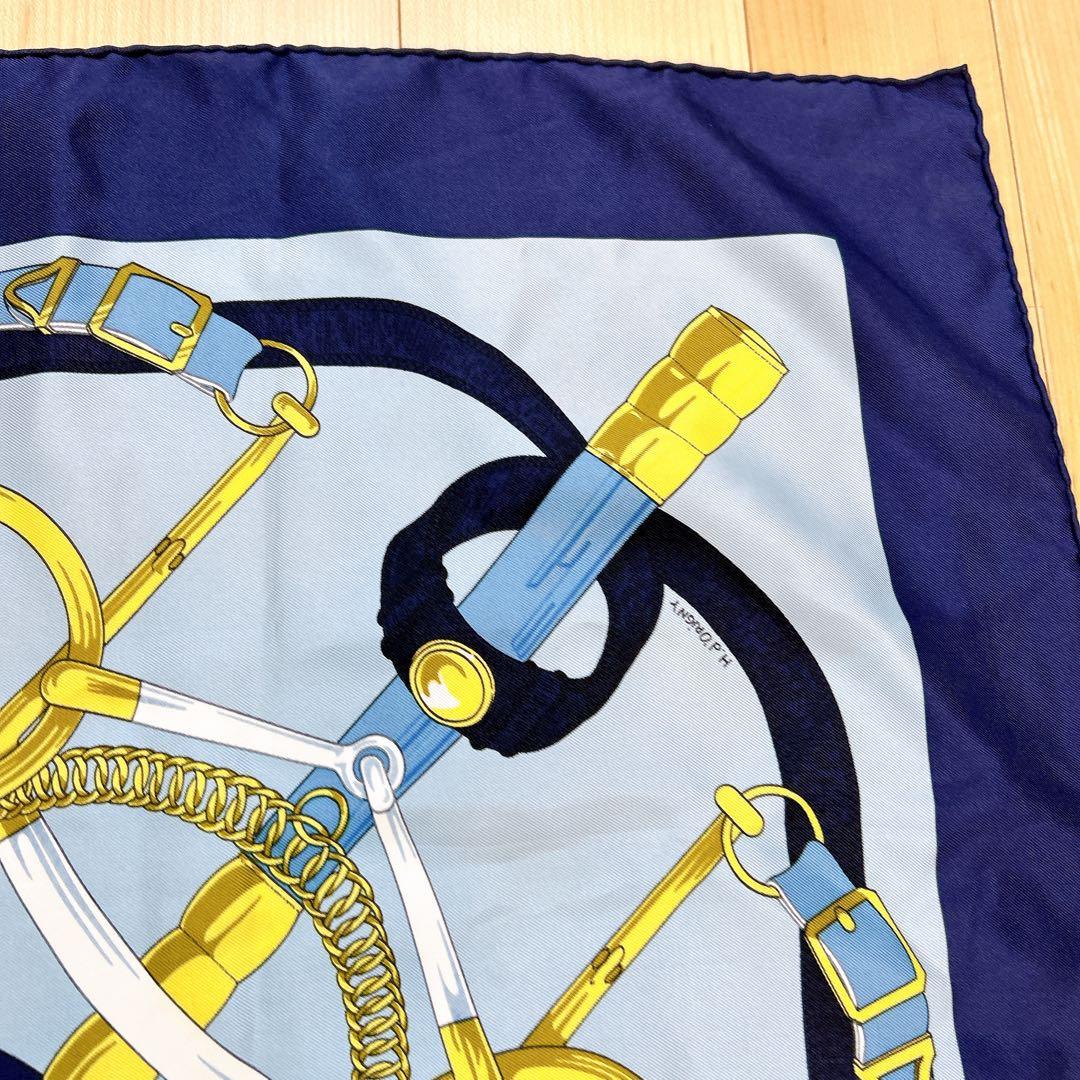 HERMES エルメス カレ90 黄金の拍車 Eperon d'or ブルー