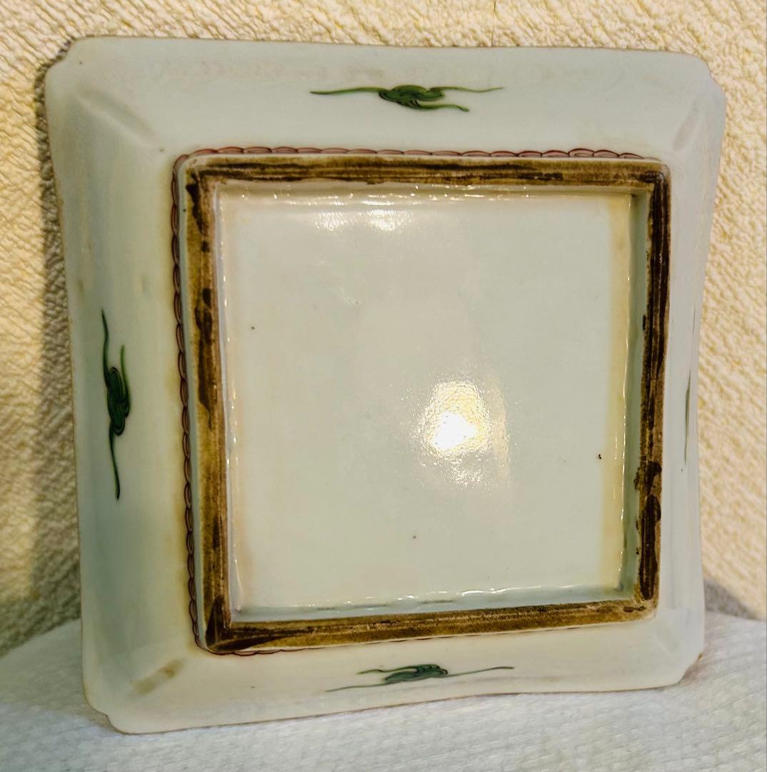 中国古玩南京赤絵角皿幅約14cm