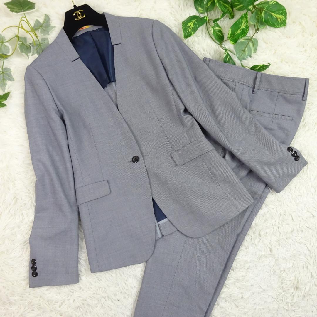 美品　オリヒカ　ノーカラーパンツスーツ　セットアップ　ウォッシャブル　ストレッチ