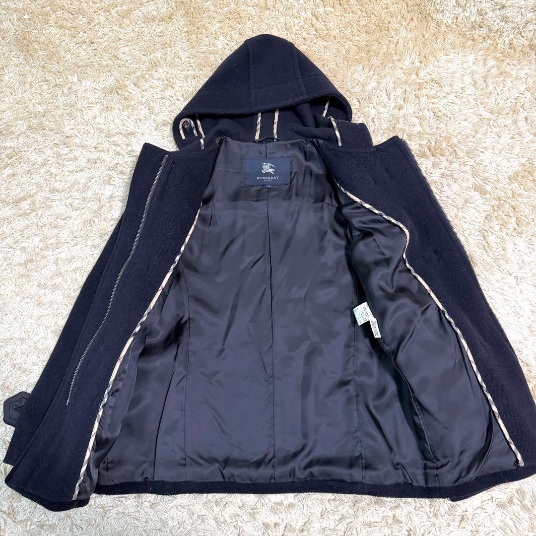 バーバリーロンドン　ダッフルコート ノバチェック　フード付　ネイビー Mサイズ
