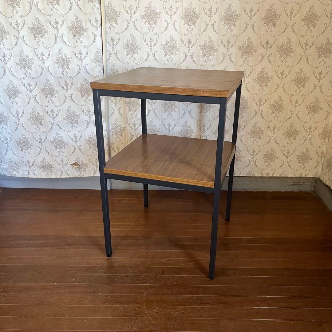 【中古品】アイアンフレーム 木目調天板 電話台 コンソールテーブル 棚 古道具