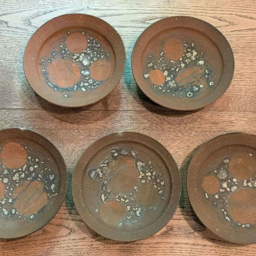 村田森 焼き〆丸皿 5枚組