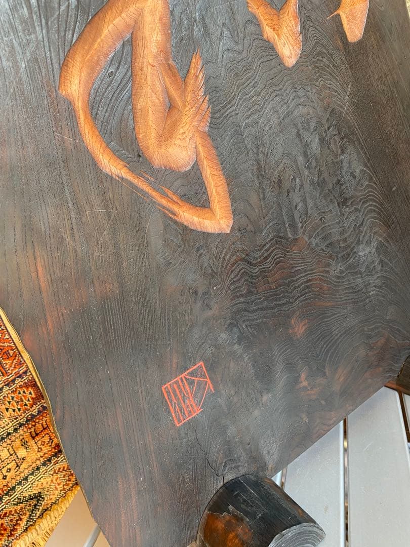 飾り板　木彫り　台座付　木製彫刻　置物　スタンド付　骨董　衝立　間仕切り