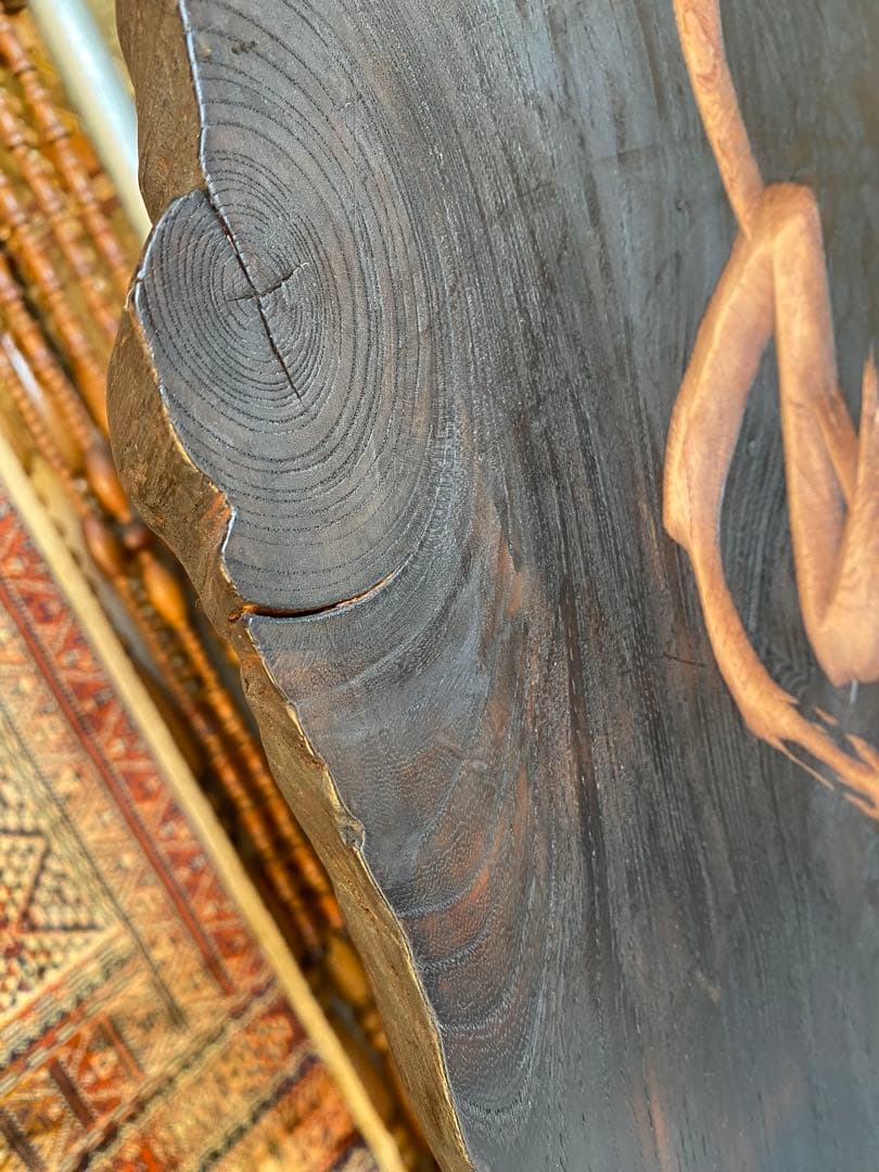 飾り板　木彫り　台座付　木製彫刻　置物　スタンド付　骨董　衝立　間仕切り