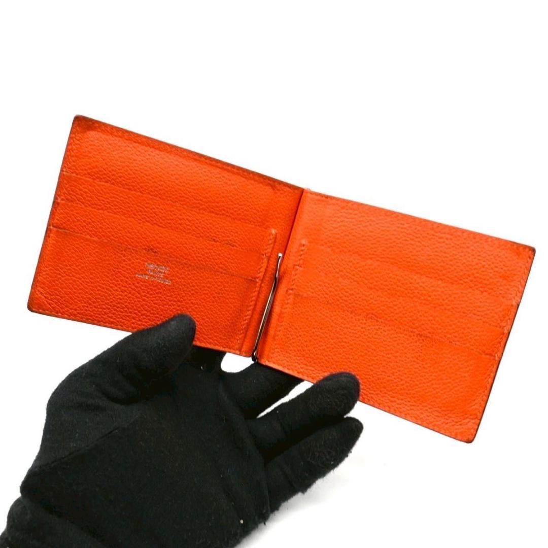 専用エルメス マネークリップ ポーカーGM オレンジ 二つ折り財布 HERMES