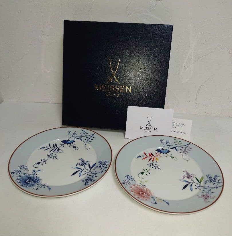 マイセンMEISSENオタフク100周年記念プレートペア お多福 ブルーオニオン