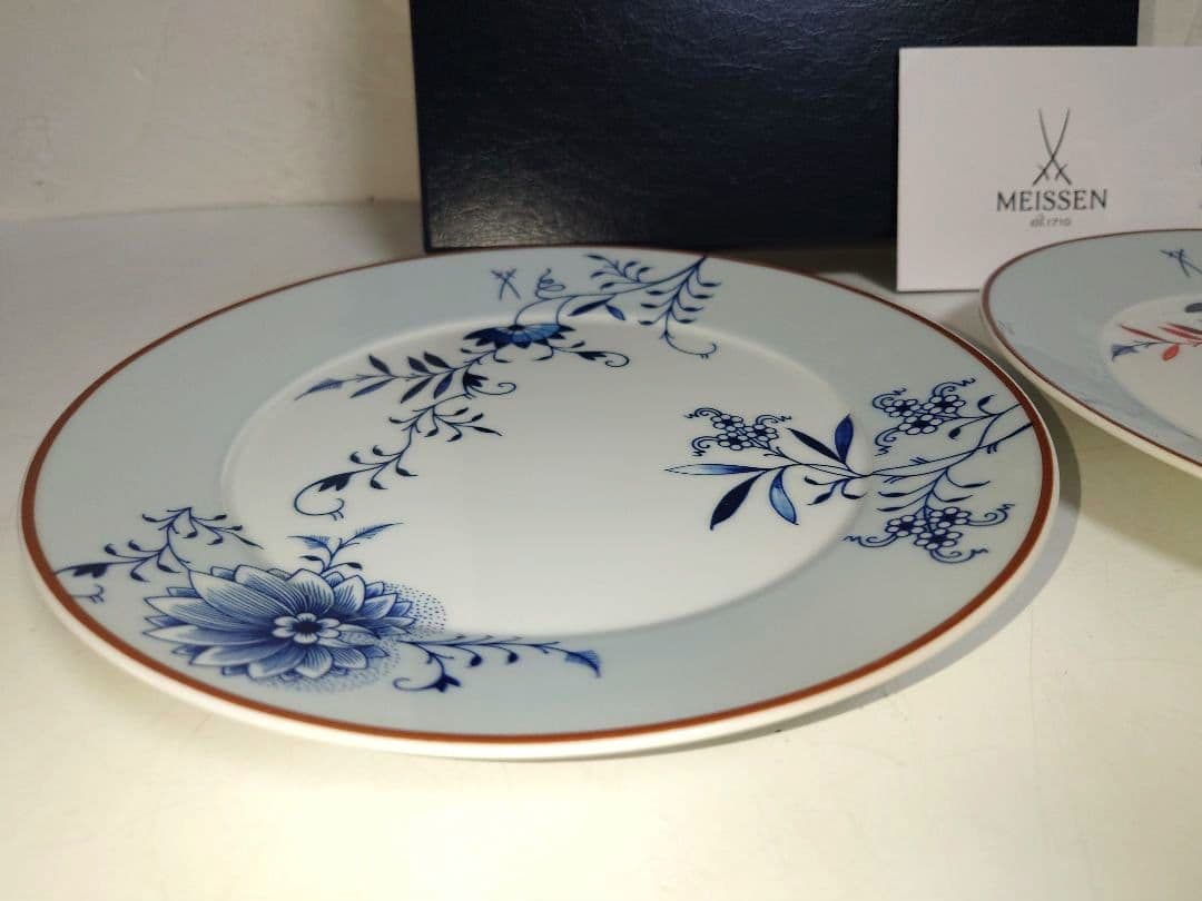 マイセンMEISSENオタフク100周年記念プレートペア お多福 ブルーオニオン